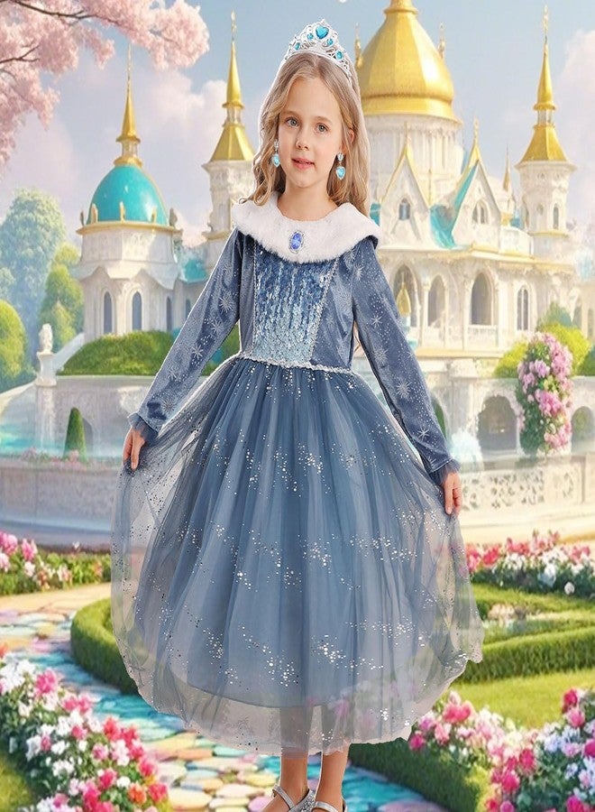 Luzlen Toddler Snow Princess Costume Girls Blue Queen Dress for Halloween Christmas Cosplay Party Outfits, 6-7Y(Tag 140) - Image 4